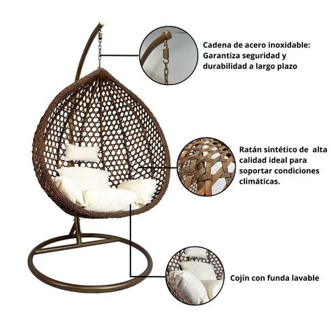 Silla Colgante Hawái L Chocolate Cojín Marfil-6