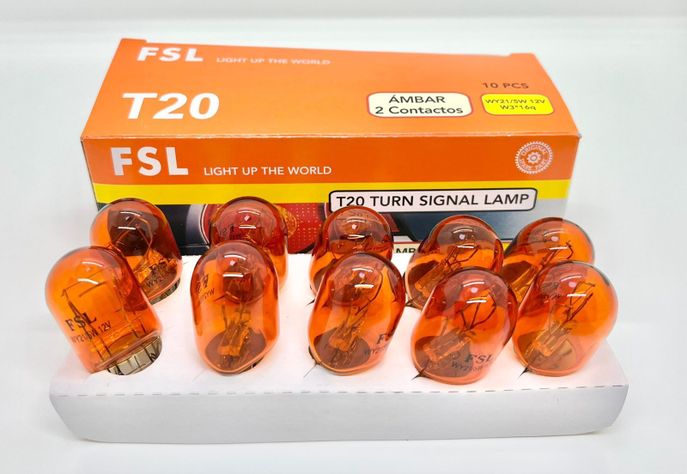 AMPOLLETA T20 WY21W/5W 12V (W3*16D) AMBAR 2CONTACTOS FSL X 10 UNIDADES-1