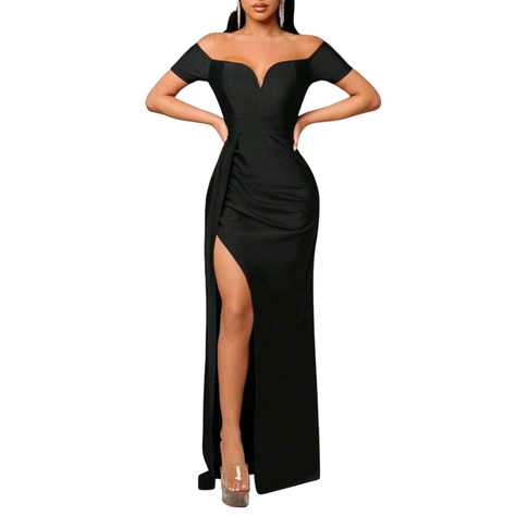 VESTIDO LARGO AJUSTADO CON ABERTURA MANGA CORTA IDEAL PARA FIESTA GALA ML120-0