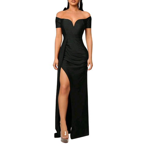VESTIDO LARGO AJUSTADO CON ABERTURA MANGA CORTA IDEAL PARA FIESTA GALA ML120-2