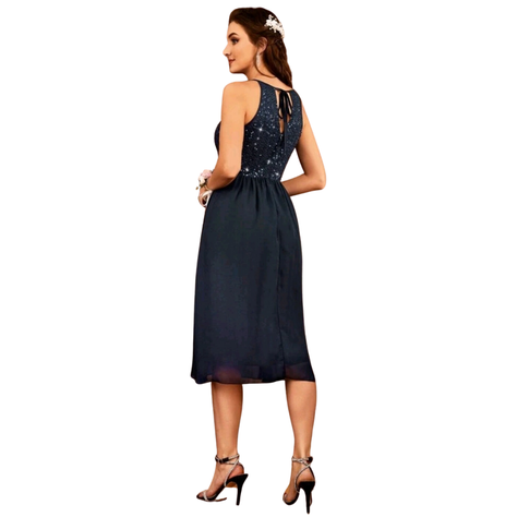 VESTIDO SEMI ACAMPANADO BRILLANTE IDEAL  PARA FIESTA COCTEL GRADUACION MC44-1