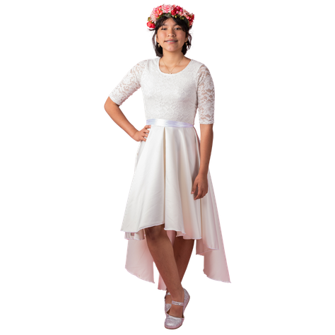 VESTIDO JUVENIL ASIMETRICO PRIMERA COMUNION N015-0