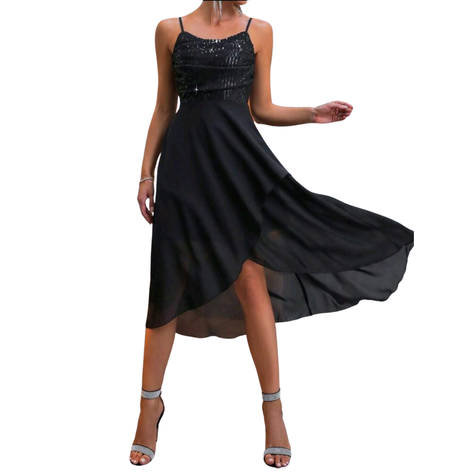 VESTIDO ASIMETRICO BLUSA BRILLANTE  IDEAL PARA  FIESTA COCTEL GRADUACION  MC38-0