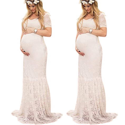 VESTIDO SIRENA DE ENCAJE PARA EMBARAZADA E016-1