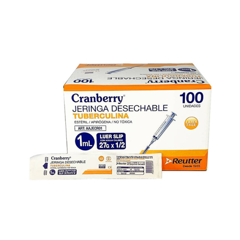 Jeringa Tuberculina 1ml Luer Slip  27gx 1/2 - Cranberry-1