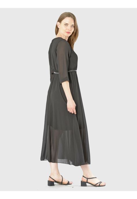 Vestido Cruzado Plizado Italiano Negro-5
