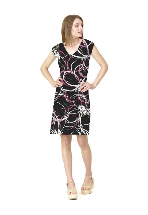 Vestido C/V Estampado Fucsia Negro-0