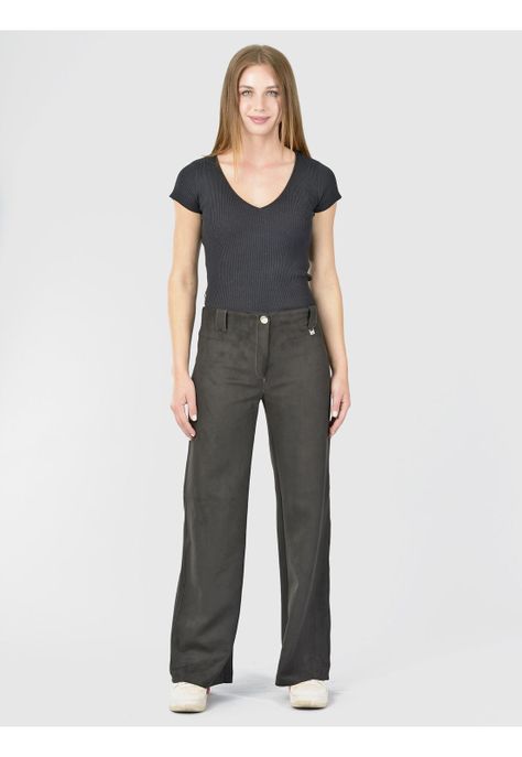 Pantalón Ancho Gamuza Negro-2