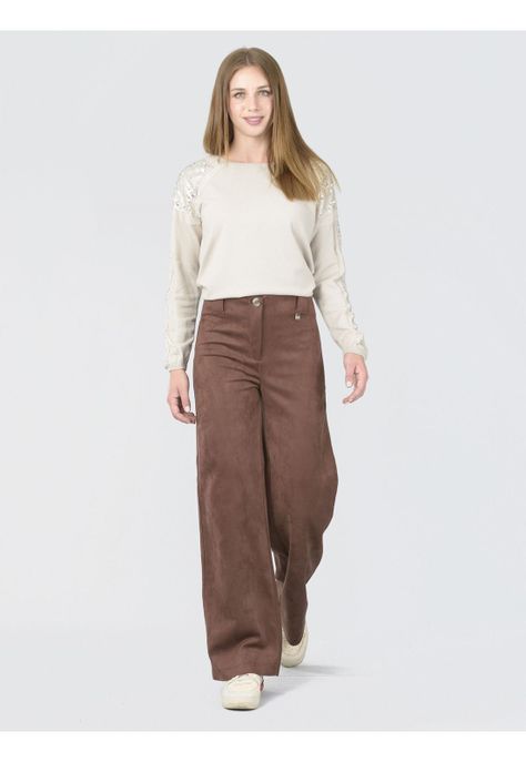 Pantalón Ancho Gamuza Café Moro-0