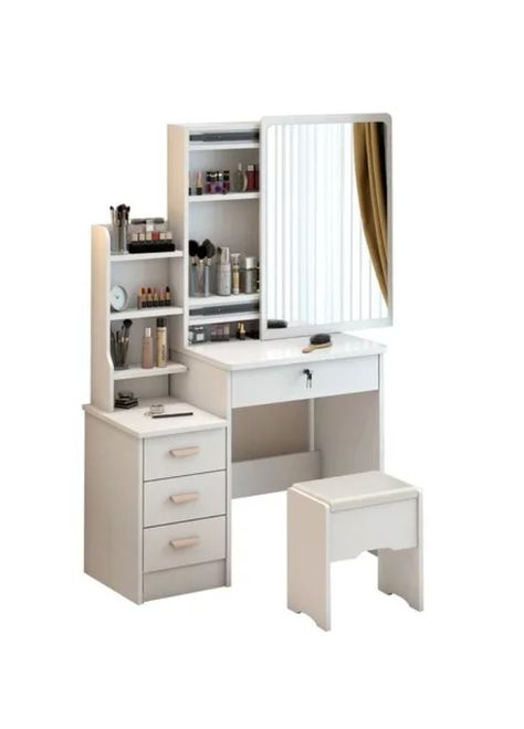 Tocador Madera Con Espejo Movible 100*40*131cm Con Taburete-0