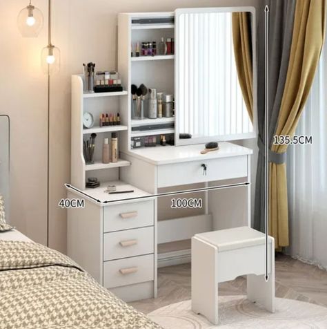 Tocador Madera Con Espejo Movible 100*40*131cm Con Taburete-1