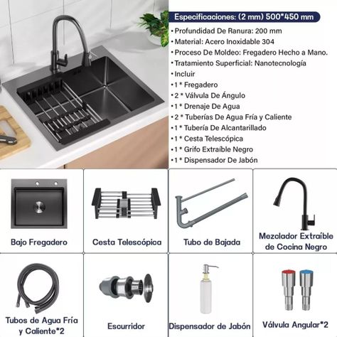 Combo Lavaplato Empotrado 55x45cm Acero Inoxidable Con Todos-7