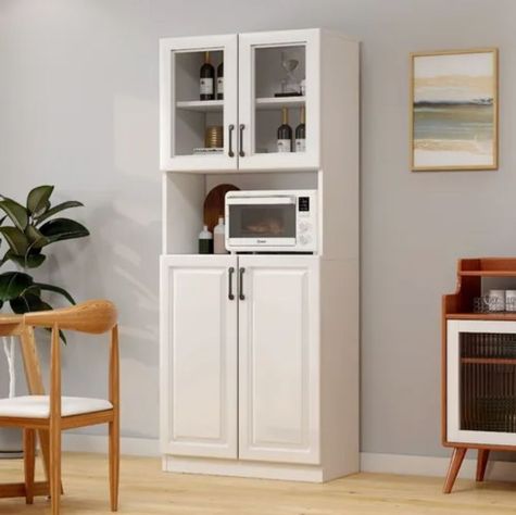 Mueble De Cocina De Pata Estante Con Vidrio 60x36x176cm Color Blanco-1