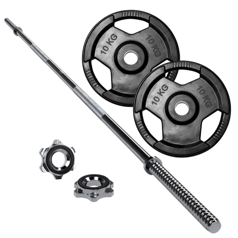 Pack de Barra Preolímpica 150 cm + 2 Discos Engomados de 10 kg C/U Total 20 kg-0