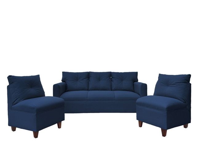 Juego Living Mateo Chenille Azul Pata Madera 3C.1C.1C-0