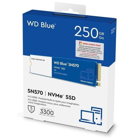 Unidad SSD Western Digital Blue SN570 250Gb Nvme SSD M.2 Pcie Gen3 X4-1