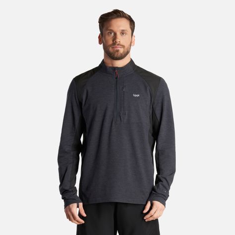 Poleron Hombre Egger 1/4 Zip Melange Negro Lippi V24-1
