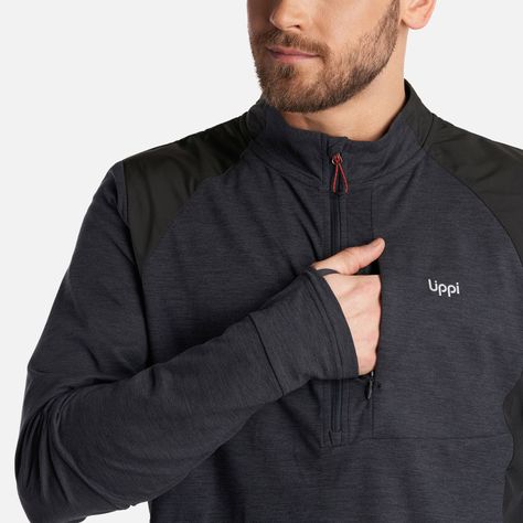 Poleron Hombre Egger 1/4 Zip Melange Negro Lippi V24-4