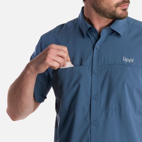 Camisa Hombre Wallace Short Sleeve Q-dry Shirt Azul Lippi-3