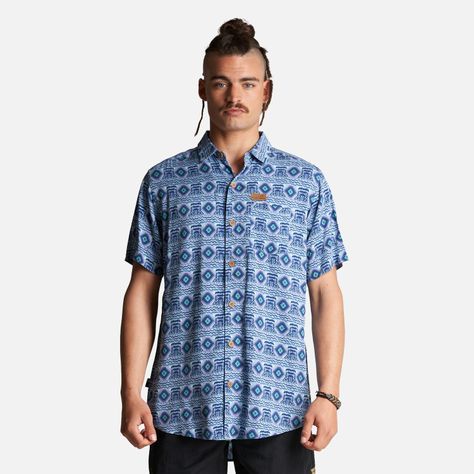 Camisa Hombre Aflora Full Print Azul Grisaceo Haka Honu-1