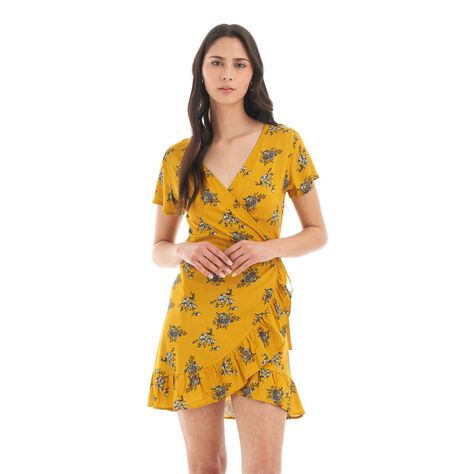 Vestido Mujer Aflora Mostaza print Haka Honu-1