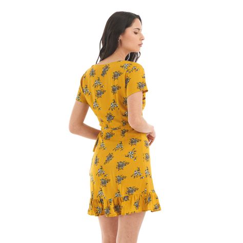 Vestido Mujer Aflora Mostaza print Haka Honu-4