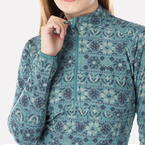 Poleron Mujer Jacaranda Nano-F 14 Zip Print Jade Oscuro Lippi-3