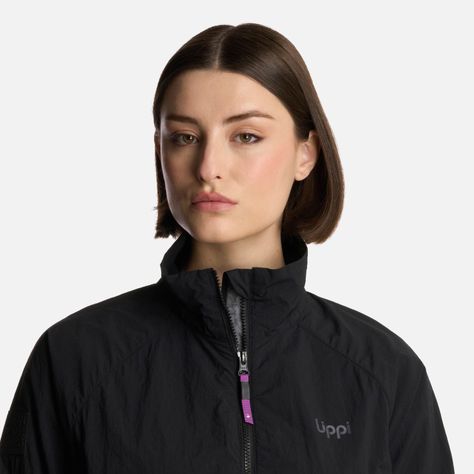 Chaqueta Mujer WindCity WindBreaker 1/4 Zip Negro Lippi-3