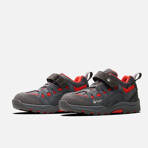 Zapato Niño  Puelo CS Low Velcro Gris Medio Rojo Oscuro Lippi-2