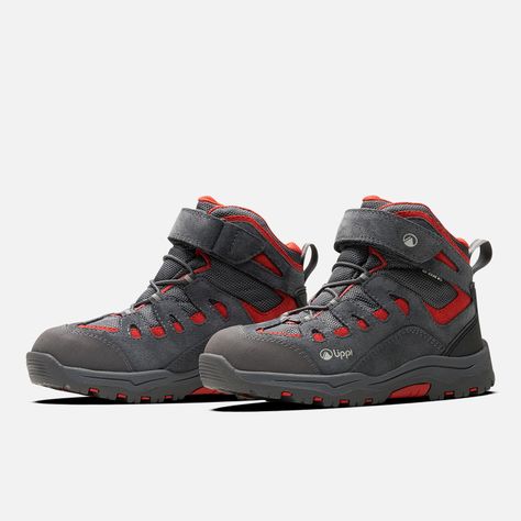 Botín Niño  Puelo CS HI Velcro Gris Medio Rojo Oscuro Lippi-2