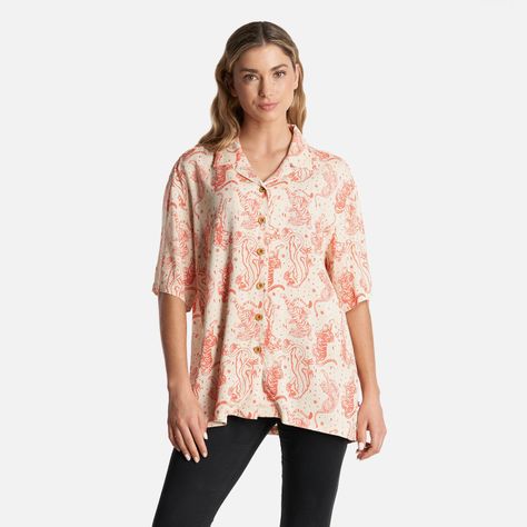 Camisa Mujer Cola de Tigre Print Beige Haka Honu-1