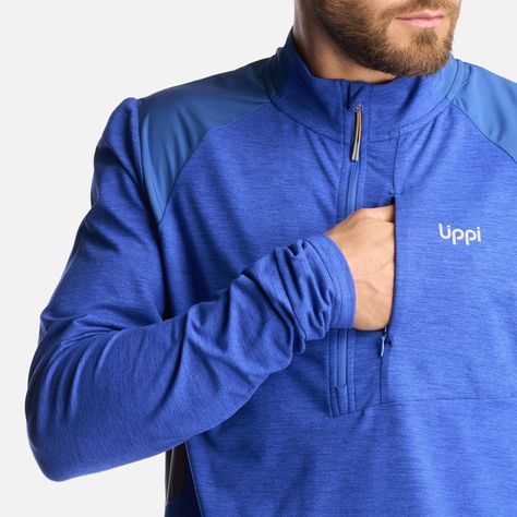 Poleron Hombre Egger 1/4 Zip Melange Azul Lippi I24-5