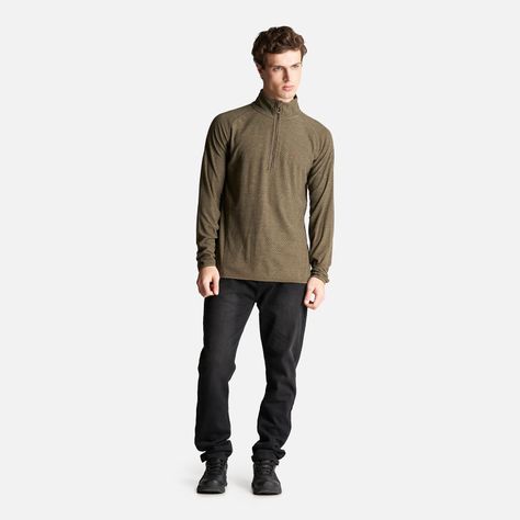 Poleron Hombre Jacaranda Nano-F 1/4 Zip Melange Oliva Oscuro Lippi-5