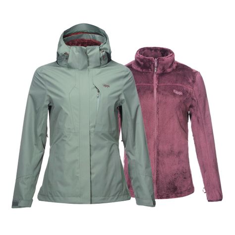 Chaqueta Mujer Tres Cruces Fusion-3 Hoody Jacket Verde Grisaceo Vino Lippi-0