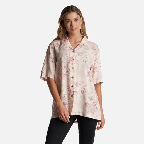 Camisa Mujer Hibiscus Print Beige Haka Honu-1