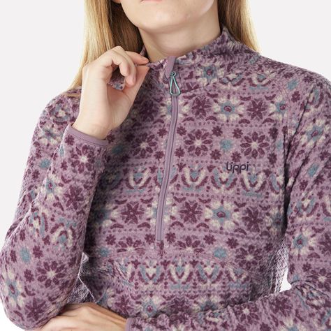 Poleron Mujer Jacaranda Nano-F 14 Zip Print Palo Rosa Lippi-3