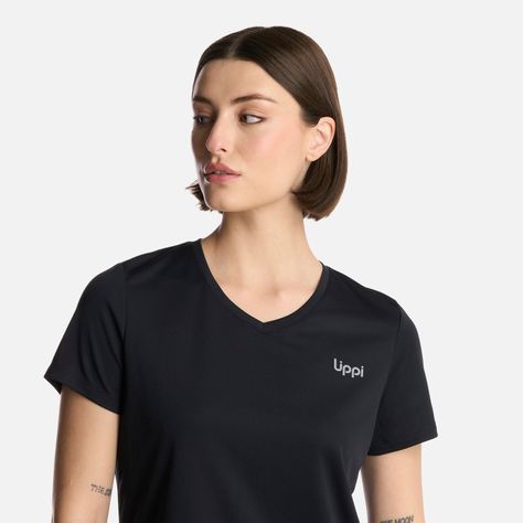 Polera Mujer Core V-Neck Q-Dry T-Shirt Negro Lippi-3