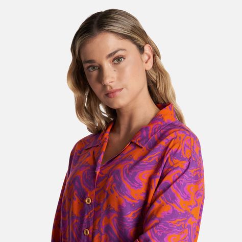 Camisa Mujer Marmolada Print Naranjo Haka Honu-4