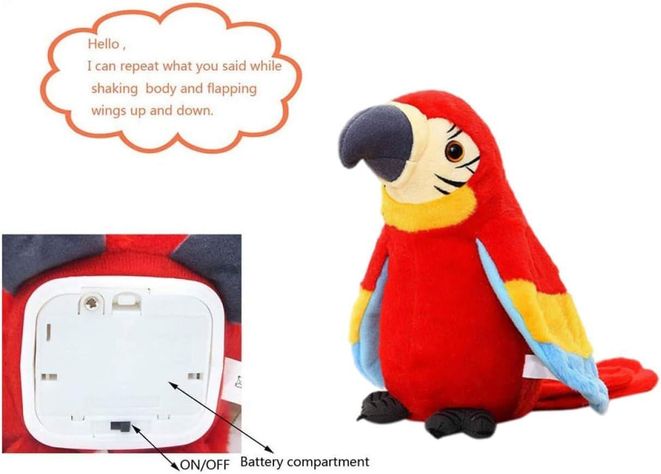 Peluche Robot Loro Repite Habla Baila Alas Pajaro Guacamaya Cactus-2