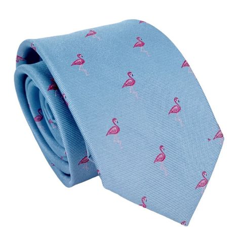 Corbata hombre seda celeste Flamencos rosados-0