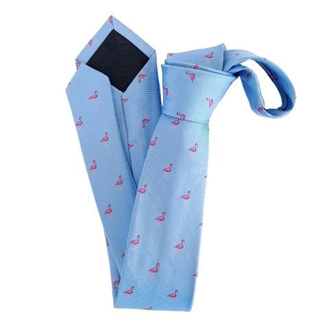 Corbata hombre seda celeste Flamencos rosados-1