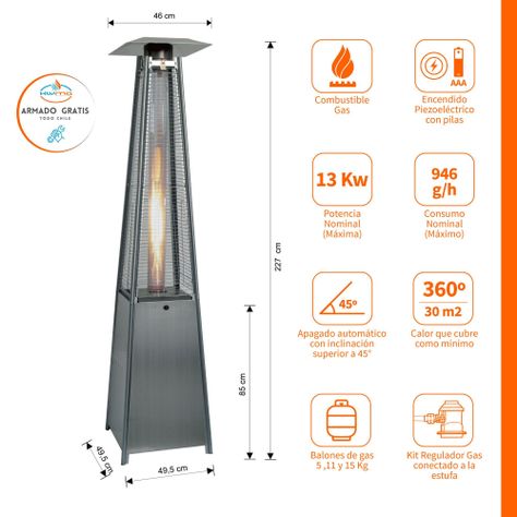 Estufa a Gas Exterior Terraza OBELISK Inox-1