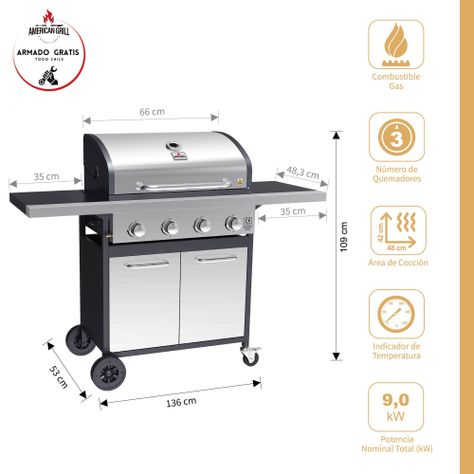 Set Parrilla a Gas 4 Quemadores Oregon Inox + Funda-1