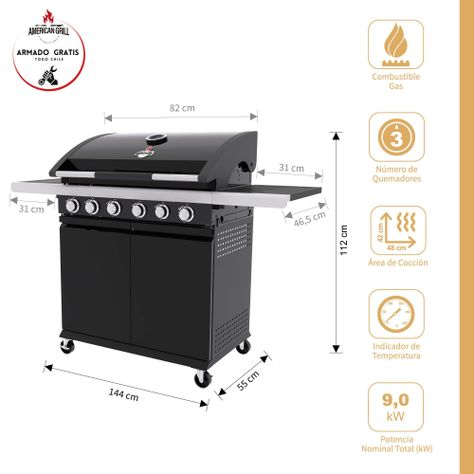 Set Parrilla a Gas 6 Quemadores Texas Black + Funda-1