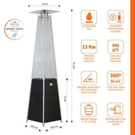 Estufa a Gas Exterior Terraza OBELISK Negra-1