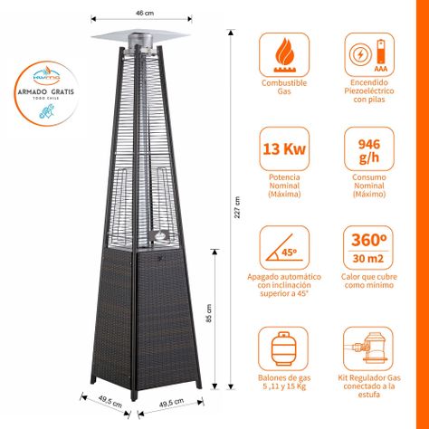 Estufa a Gas Exterior Terraza OBELISK Rattan-1