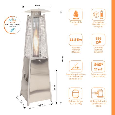 Estufa a Gas Exterior Terraza OBELISK LW Inox 1,8 metros-1