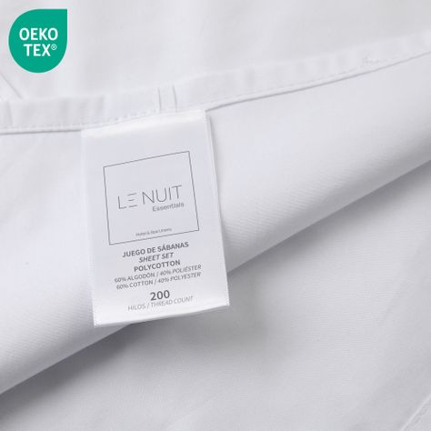 Set Sábanas 2 Plazas Polycotton 200 Hilos Essentials Liso Blanco-2