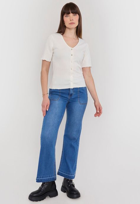 Polera Mujer Rib Botones Crudo Corona-3