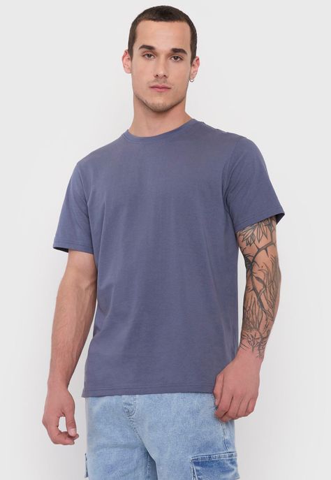 Polera Hombre Lisa Azul R-Neck I Corona-0